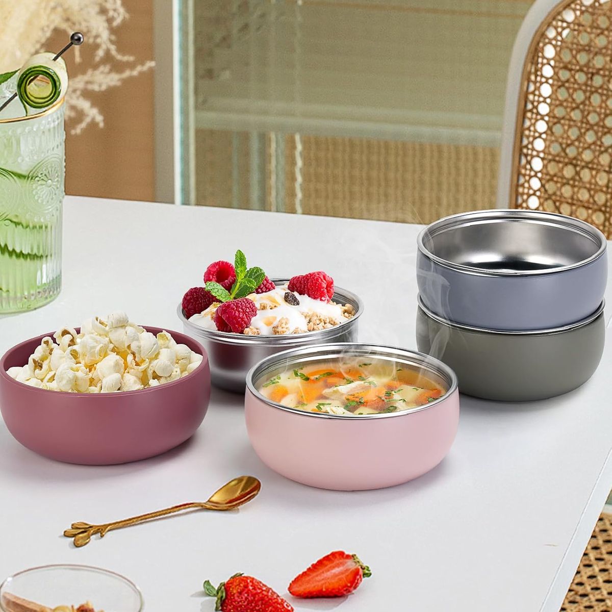 Cart In Mart Kids Food Grade Stainless Steel Bowls Removable Silicone Sleeve Soup Cereal