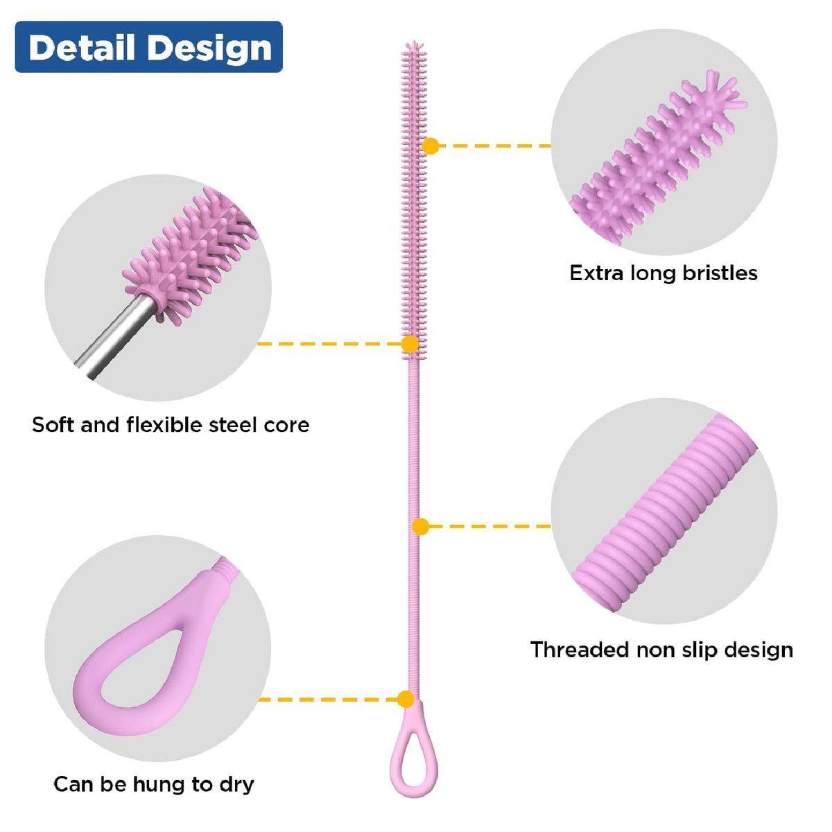 Cart In Mart Silicone Straw Cleaner Brushes Extra Long Reusable Flexible Straw Cleaning