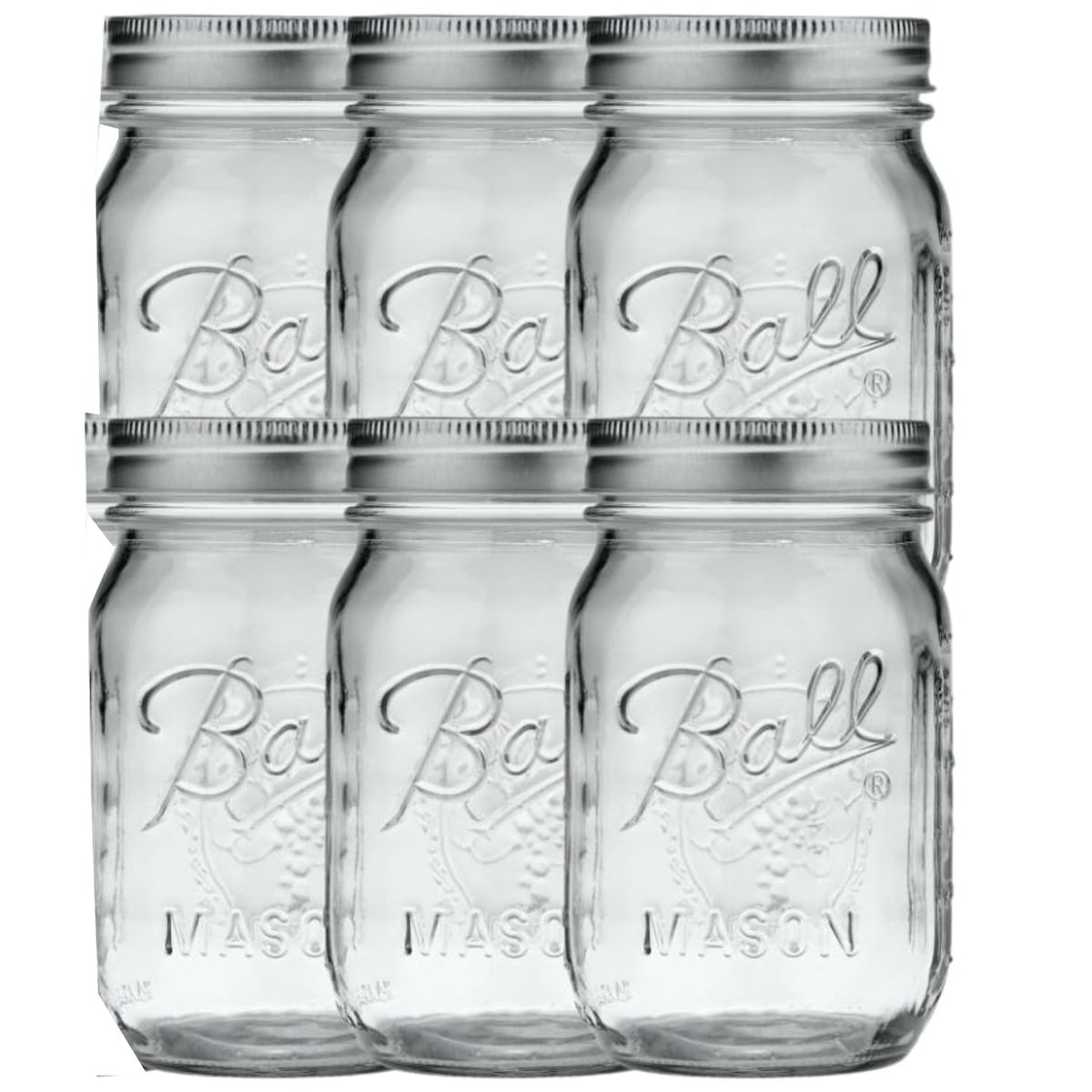 Cart In Mart 6 Pack Ball Wide Mouth Glass Mason Jars with Lids Canning Pickling Jam Jars