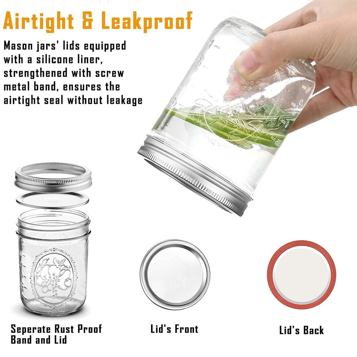 Cart In Mart 6 Pack Ball Wide Mouth Glass Mason Jars with Lids Canning Pickling Jam Jars