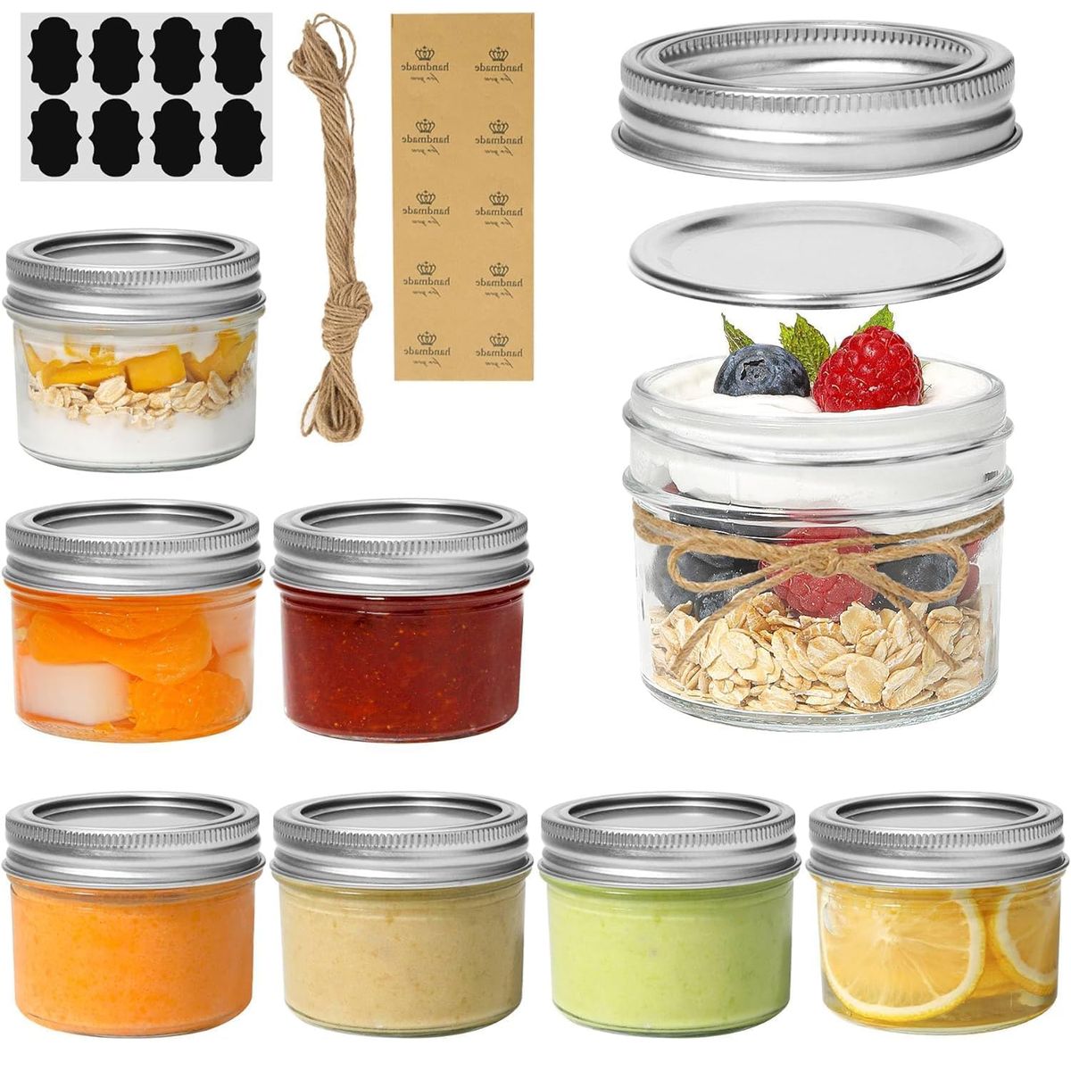 Cart In Mart 8 Pack Mini Glass Mason Jars with Lids Canning Jars Airtight Metal Covers