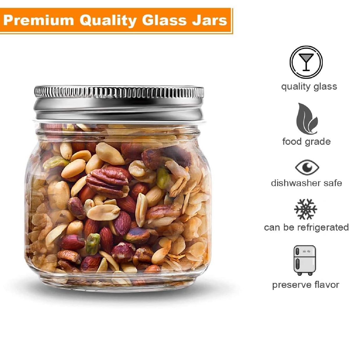 Cart In Mart 8 Pack Mini Glass Mason Jars with Lids Canning Jars Airtight Metal Covers