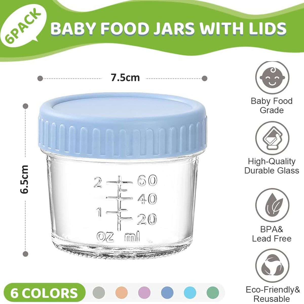 Cart In Mart Glass Baby Food Storage Containers Reusable Baby Food Jars with Lids-8 Pack