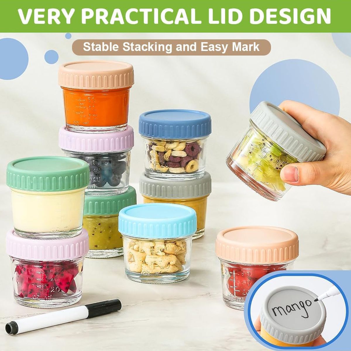 Cart In Mart Glass Baby Food Storage Containers Reusable Baby Food Jars with Lids -12 Pack