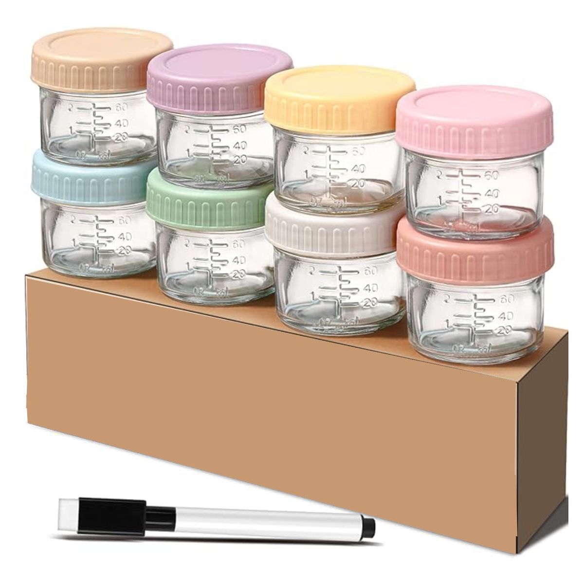 Cart In Mart Glass Baby Food Storage Containers Reusable Baby Food Jars with Lids-8 Pack