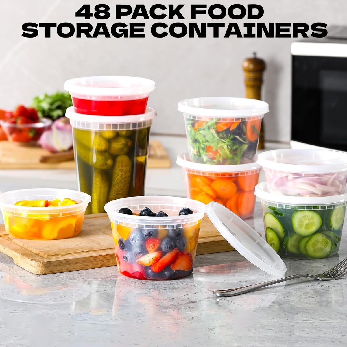Cart In Mart 48 Pack Food Soup Containers with Lids Leakproof BPA Free Microwave Safe