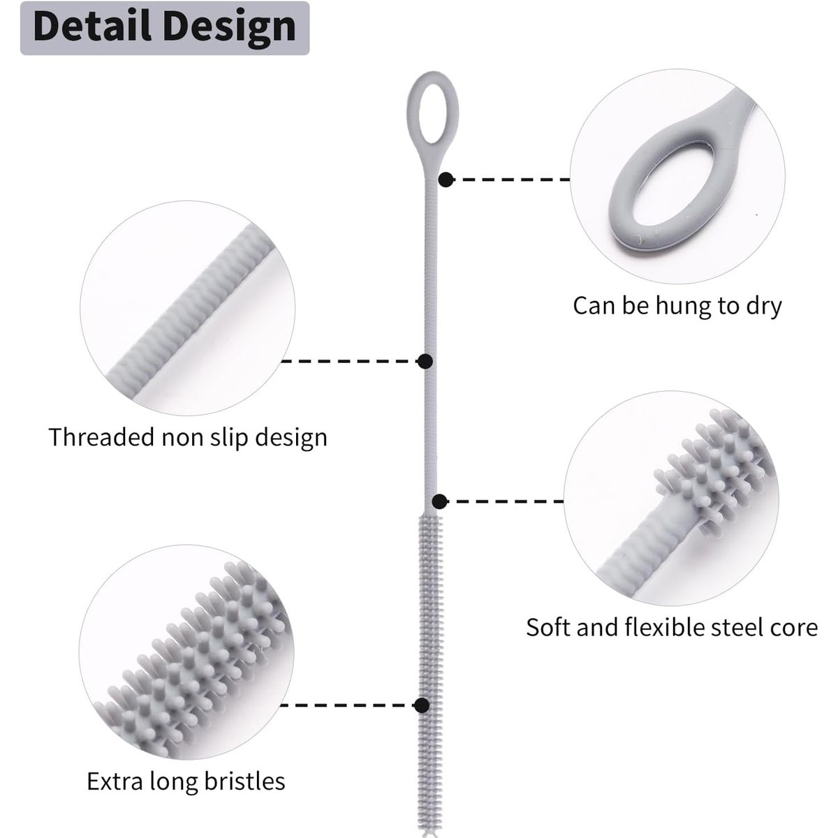 Cart In Mart Silicone Straw Cleaner Brushes Extra Long Reusable Flexible Straw Cleaning