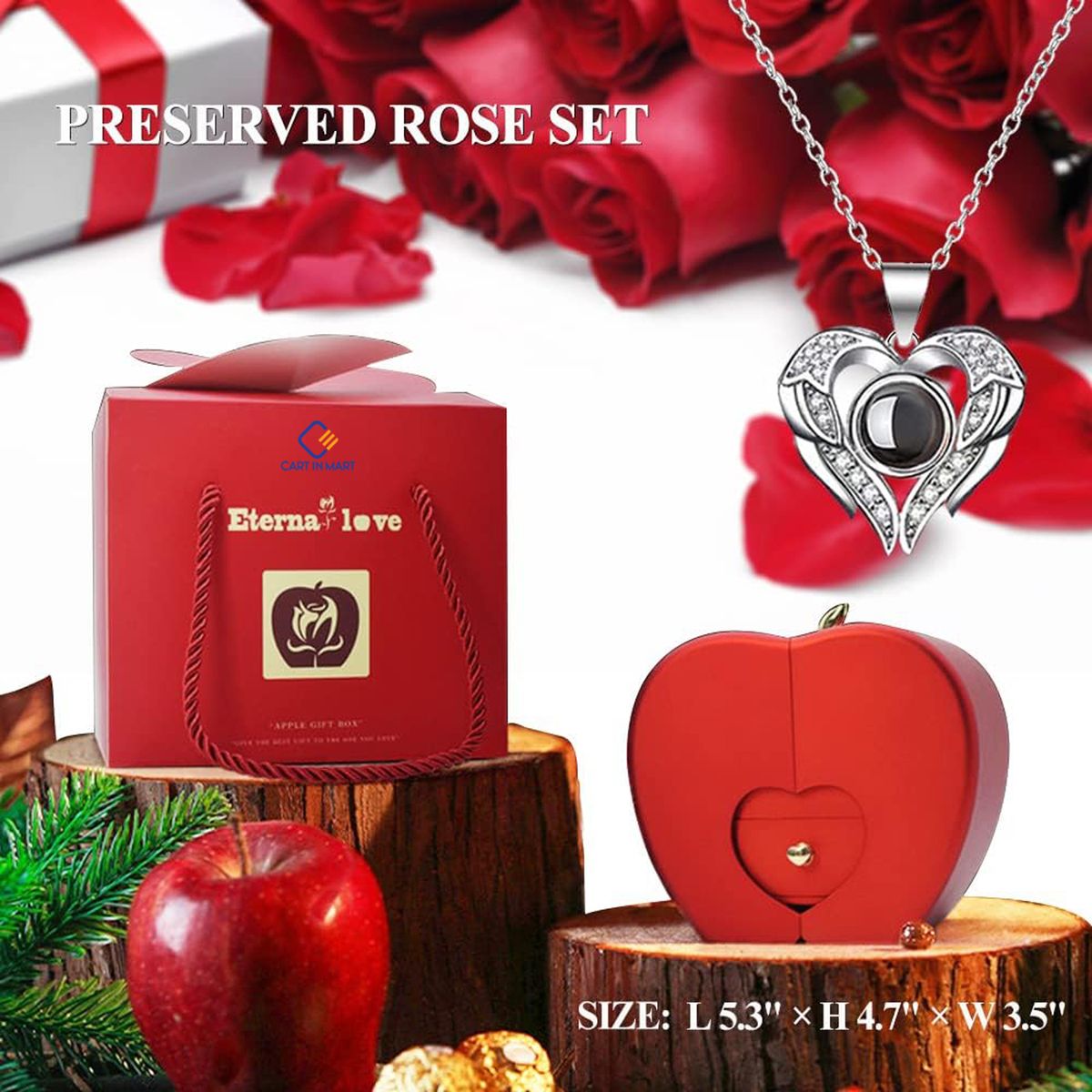 Cart In Mart Rose Gift Box with I Love You Necklace in 100 Languages Rose Jewelry Gift