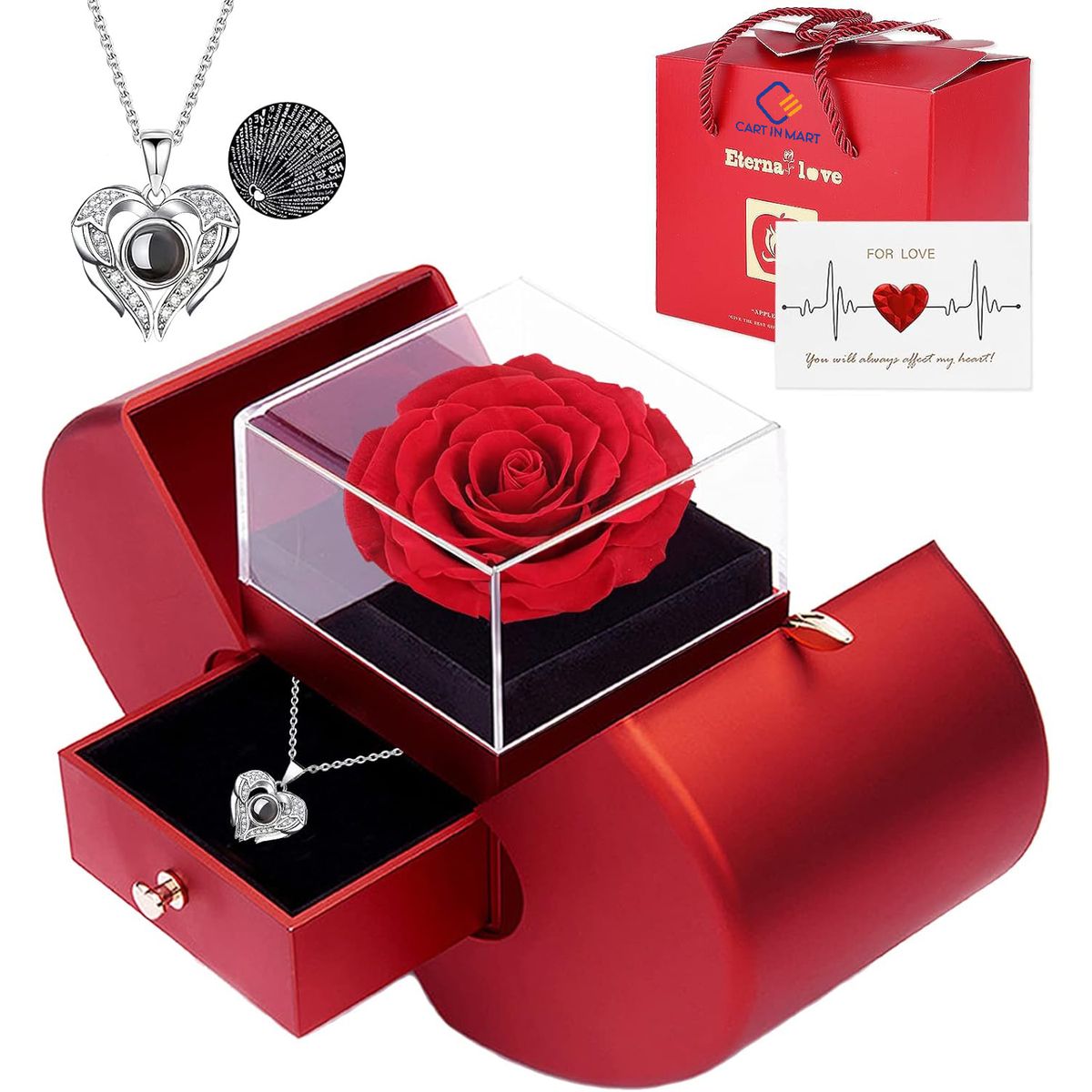 Cart In Mart Rose Gift Box with I Love You Necklace in 100 Languages Rose Jewelry Gift
