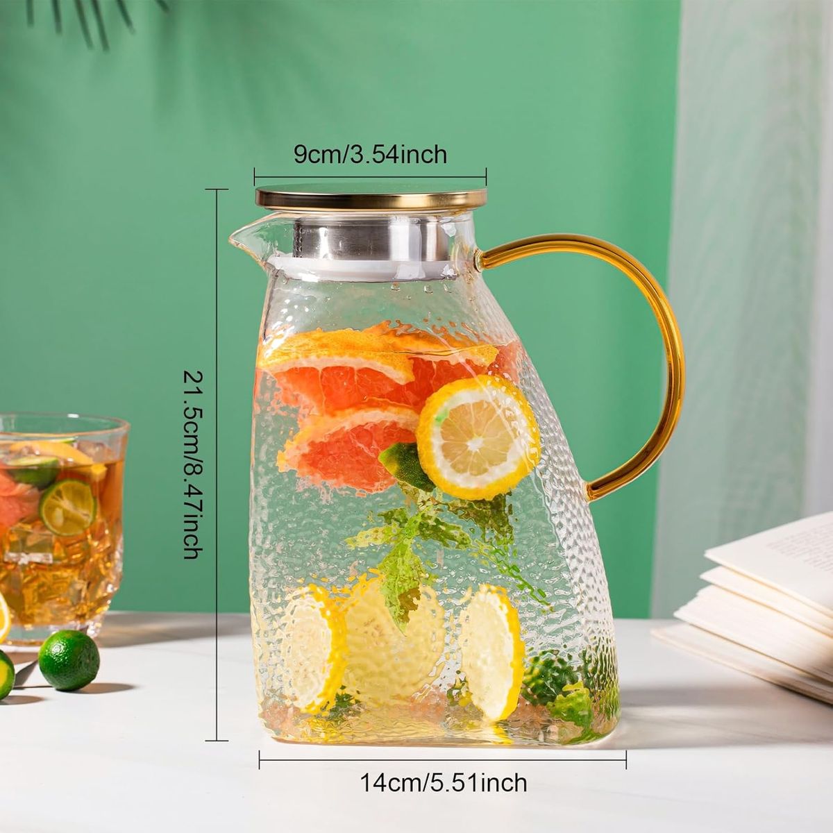 Cart In Mart Glass Pitcher with Lid Spout Heat-Resistant Glass Water Jug Hot Cold Drinks