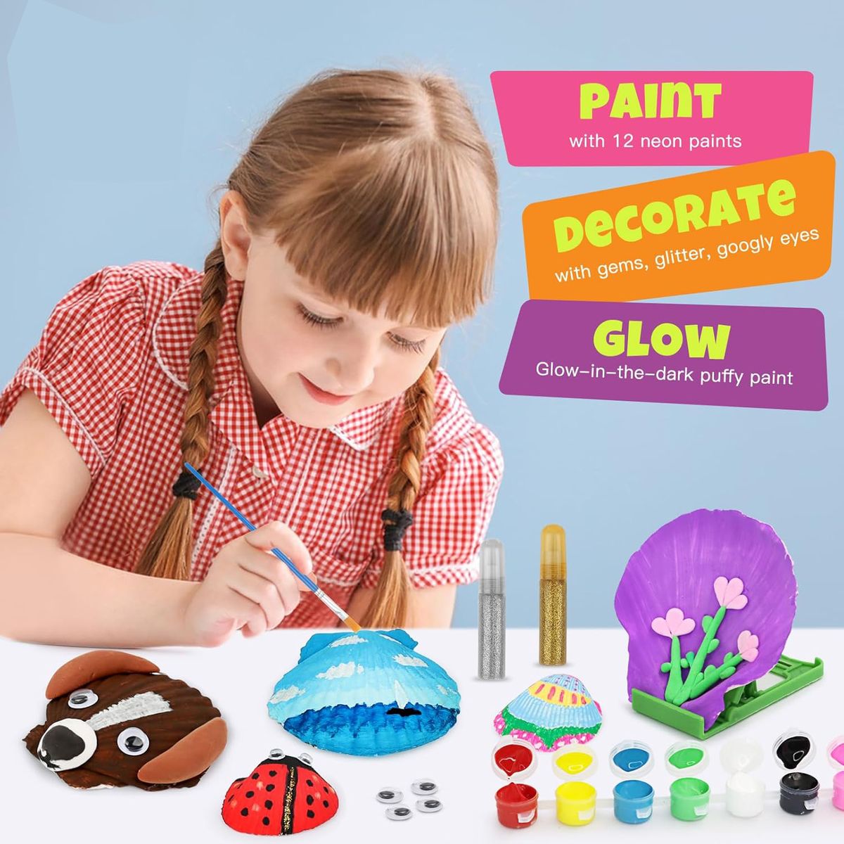Cart In Mart Kids Sea Shell Art & Craft Kit Glow-in-the-Dark Paint Creative Painting Set