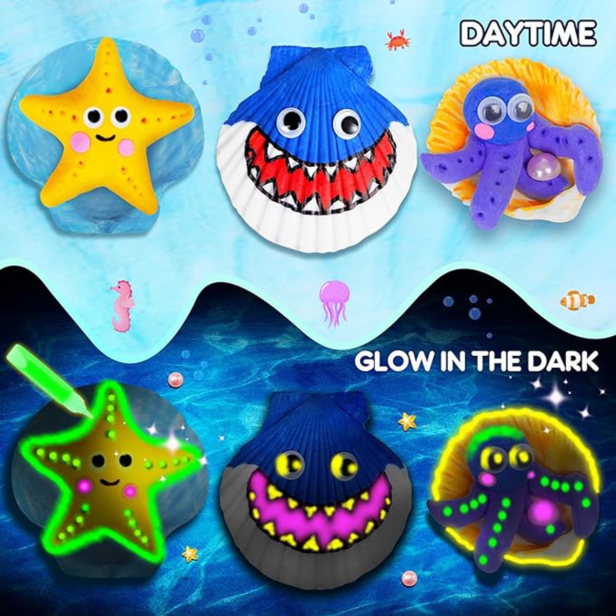 Cart In Mart Kids Sea Shell Art & Craft Kit Glow-in-the-Dark Paint Creative Painting Set