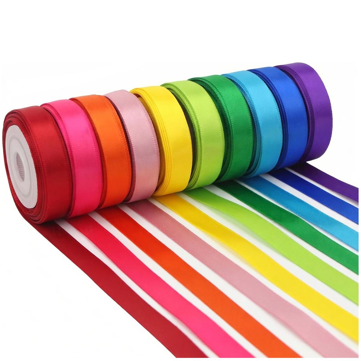 Cart In Mart Rainbow Satin Ribbon Set Double-Sided Solid Ribbon for Gift Wrapping Crafts