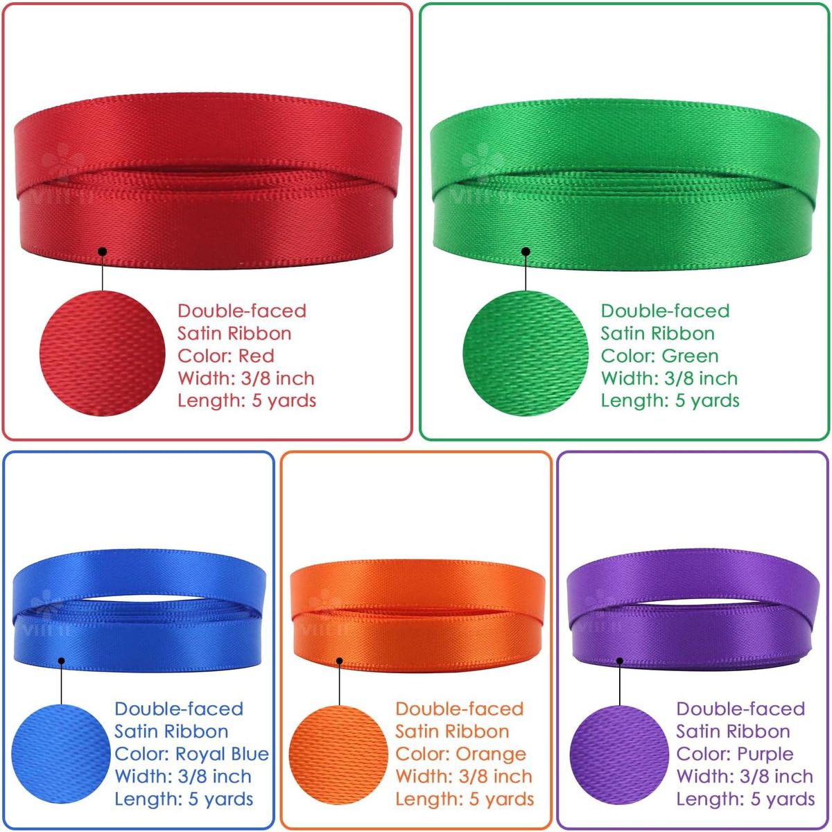 Cart In Mart Rainbow Satin Ribbon Set Double-Sided Solid Ribbon for Gift Wrapping Crafts