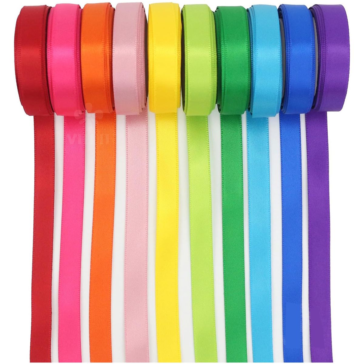 Cart In Mart Rainbow Satin Ribbon Set Double-Sided Solid Ribbon for Gift Wrapping Crafts