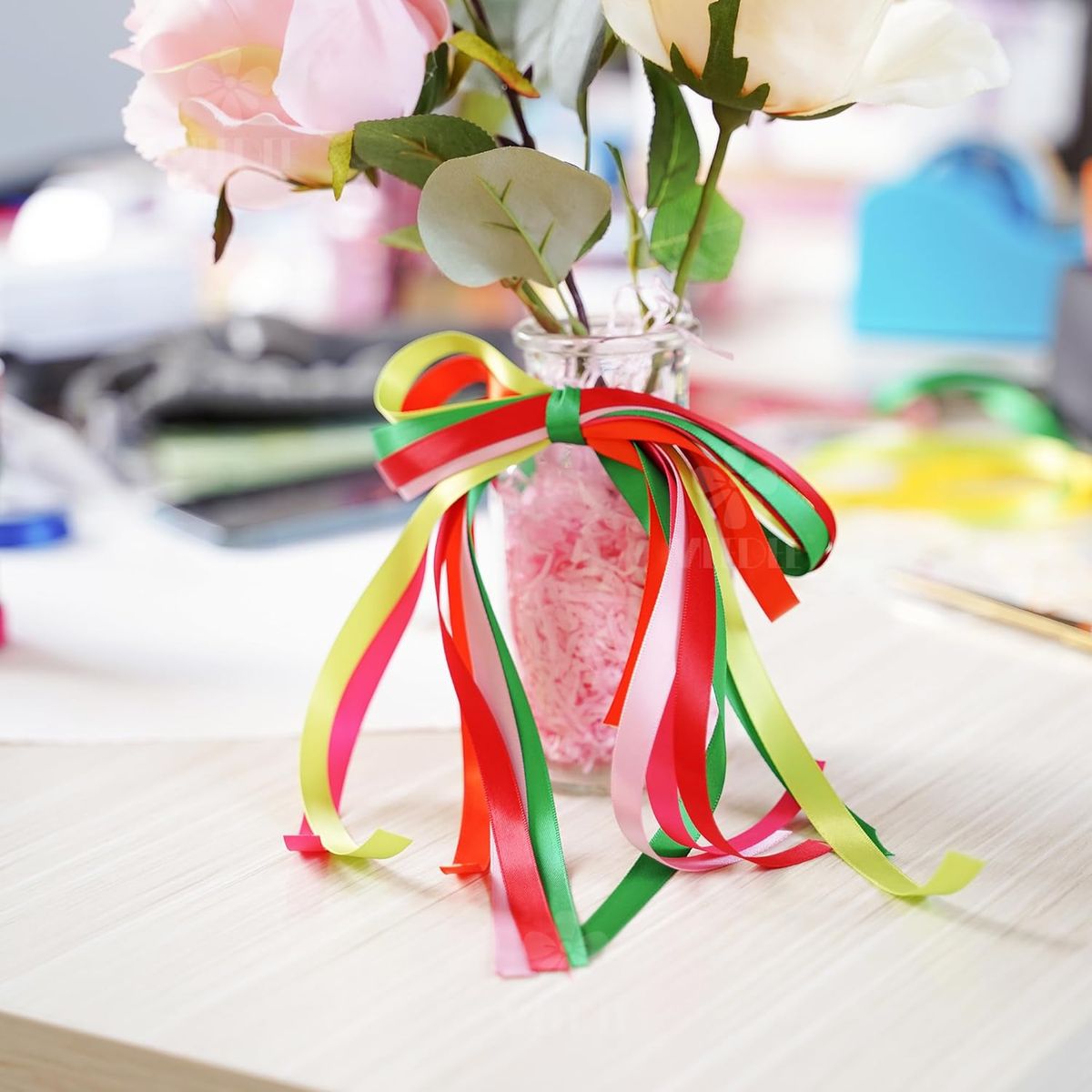 Cart In Mart Rainbow Satin Ribbon Set Double-Sided Solid Ribbon for Gift Wrapping Crafts