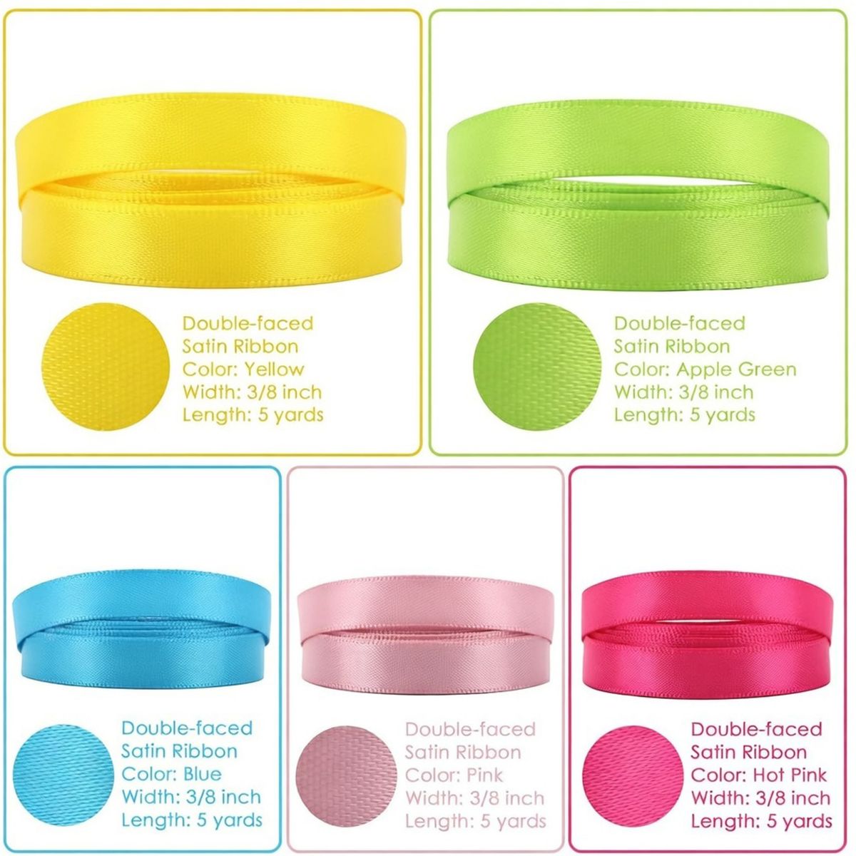 Cart In Mart Rainbow Satin Ribbon Set Double-Sided Solid Ribbon for Gift Wrapping Crafts