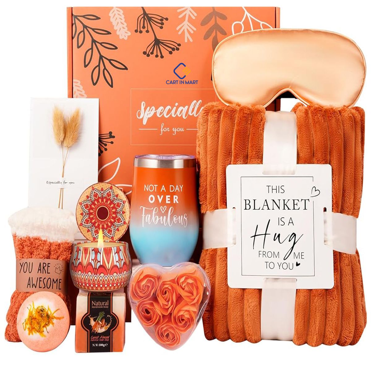 Cart In Mart Valentine's Day Birthday Gift Basket for Women Cozy Self Care Spa Gift Box