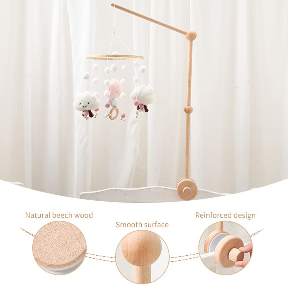 Cart In Mart Crib Mobile Holder Arm Stable Wooden Baby Cot Mobile Hanger Nursery Decor