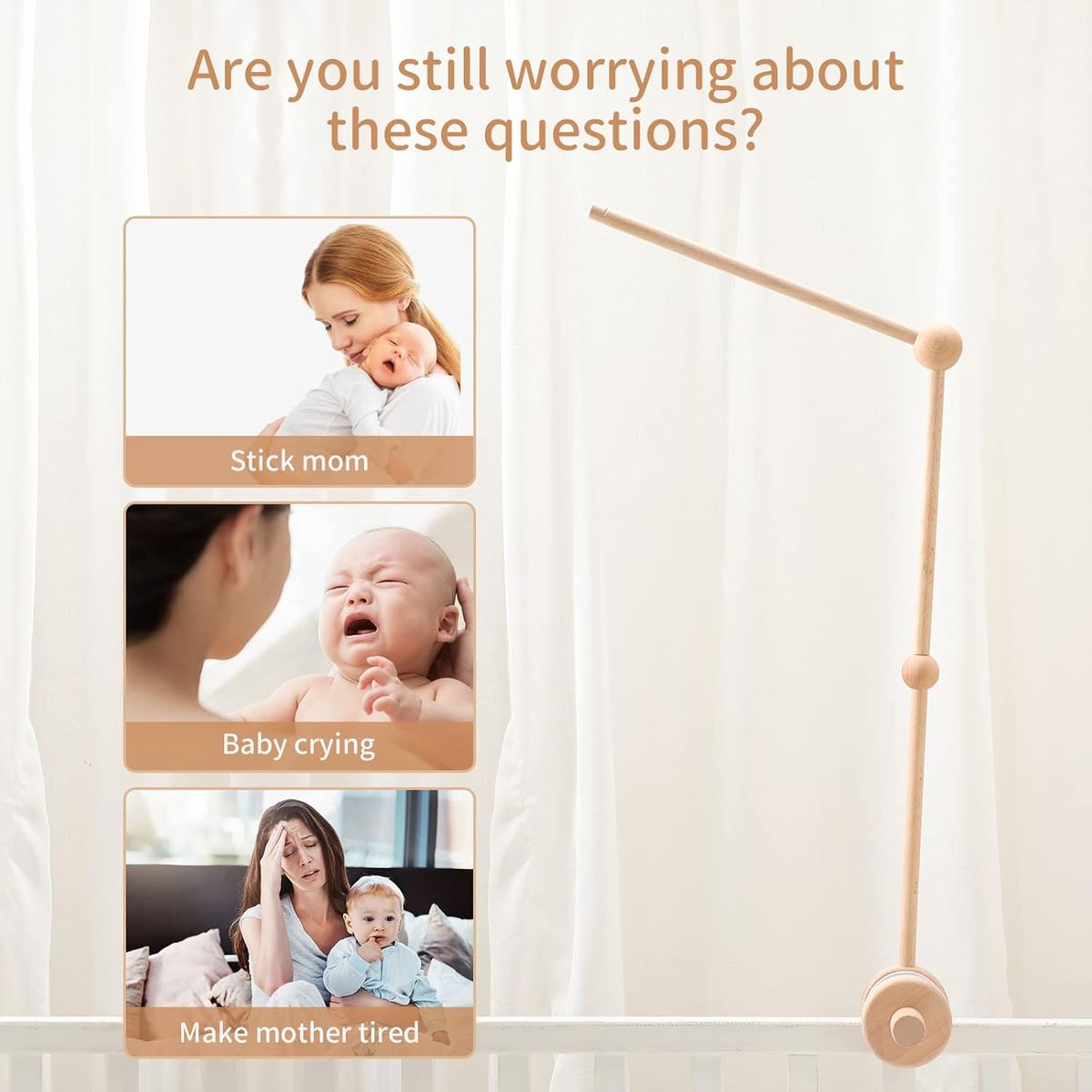 Cart In Mart Crib Mobile Holder Arm Stable Wooden Baby Cot Mobile Hanger Nursery Decor