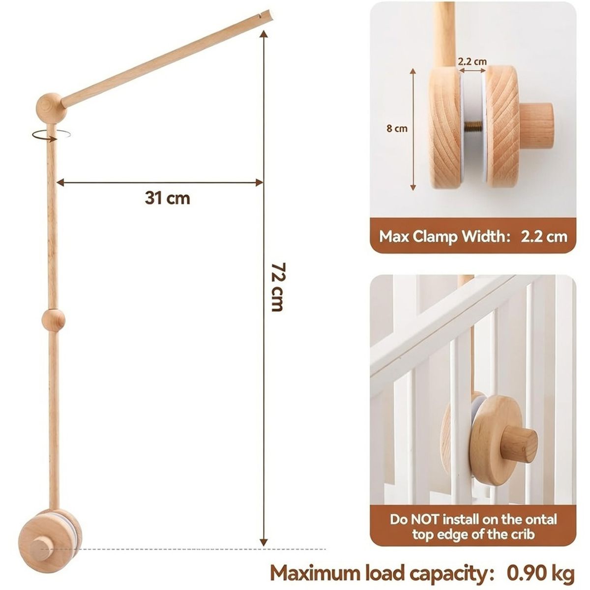 Cart In Mart Crib Mobile Holder Arm Stable Wooden Baby Cot Mobile Hanger Nursery Decor