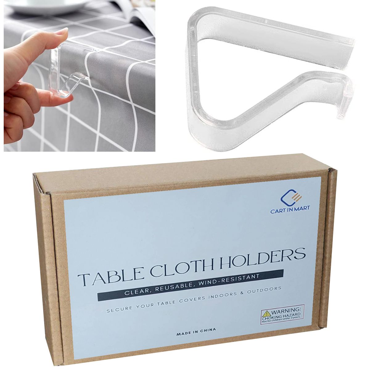 Cart In Mart Transparent Tablecloth Clips Clear Plastic Table Cover Holders - 24 Pack - 6 cm