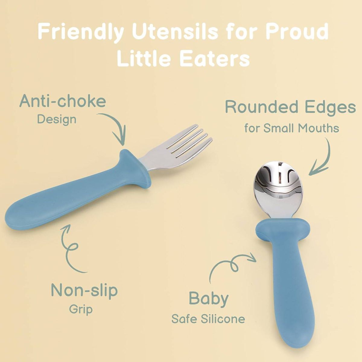 Cart In Mart 6 Pack Toddler Stainless Steel Fork & Spoon Set Silicone Handles Kids Safe