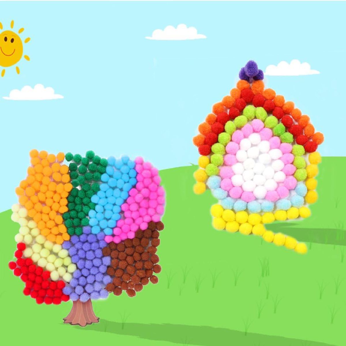 Cart In Mart 300 Assorted Craft Pom Poms 2.5cm Kids DIY Arts & Crafts Supplies Set