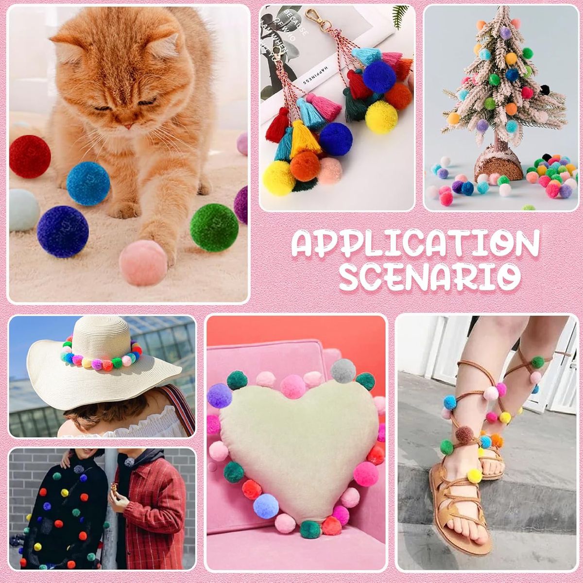 Cart In Mart 300 Assorted Craft Pom Poms 2.5cm Kids DIY Arts & Crafts Supplies Set