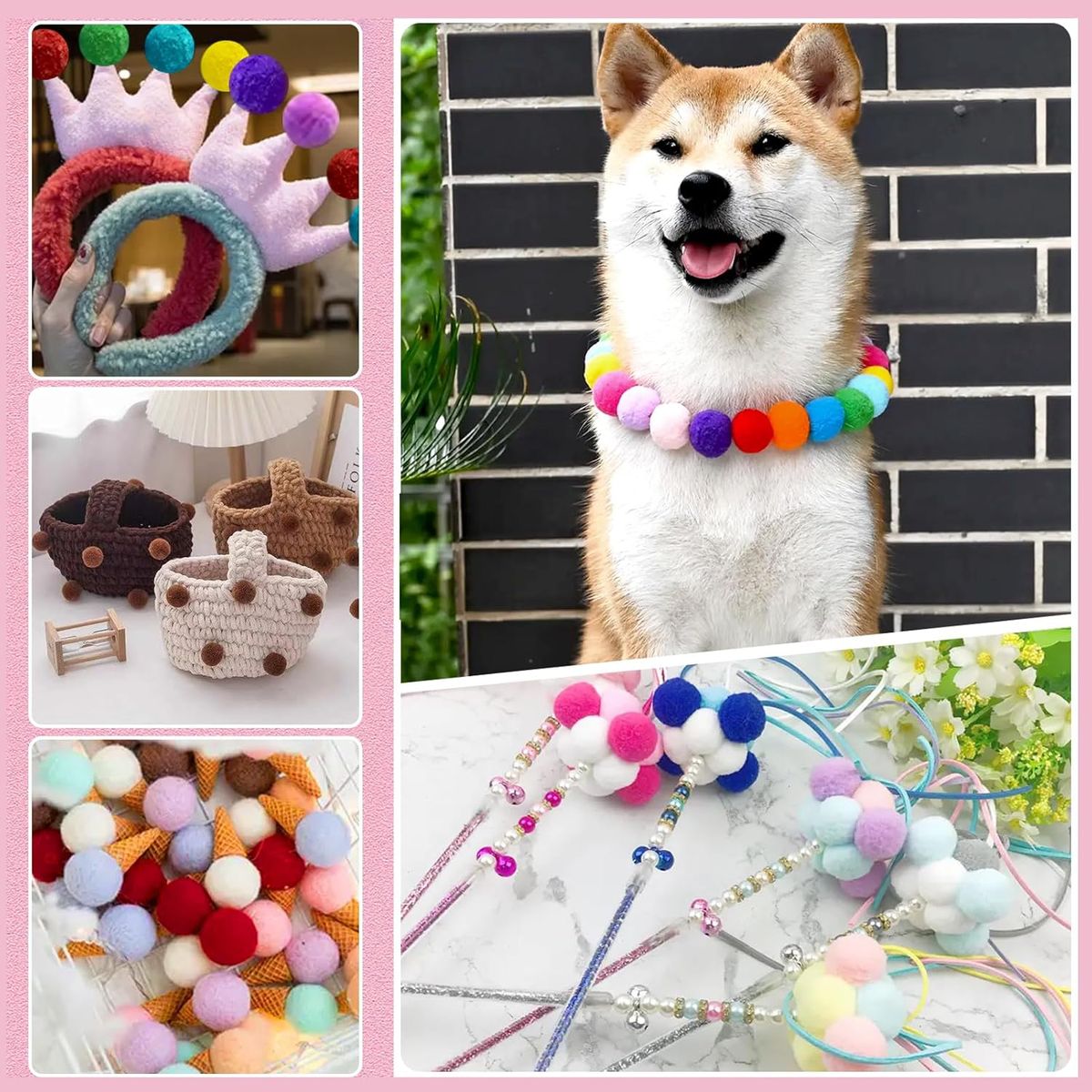 Cart In Mart 300 Assorted Craft Pom Poms 2.5cm Kids DIY Arts & Crafts Supplies Set