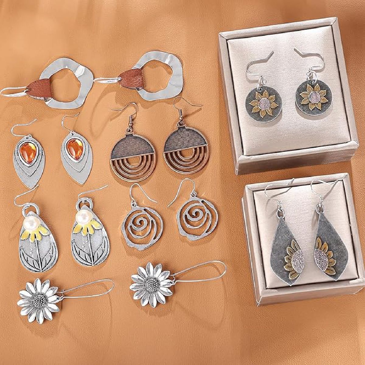 Cart In Mart 12 Pairs Boho Vintage Geometric Round Earrings Lightweight Fashion Jewelry