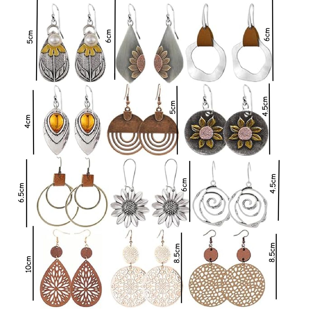 Cart In Mart 12 Pairs Boho Vintage Geometric Round Earrings Lightweight Fashion Jewelry