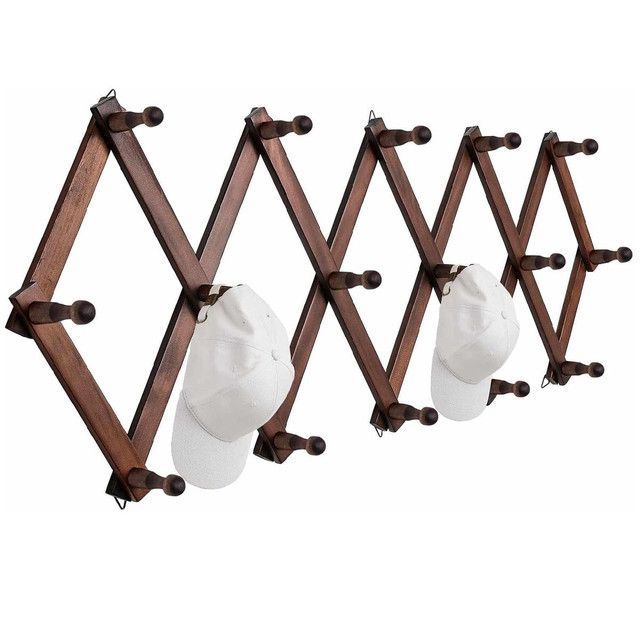 Cart In Mart Expandable Wall Hat Rack Holder With 16 Hooks For Baseball Caps,Cowboy-Wood
