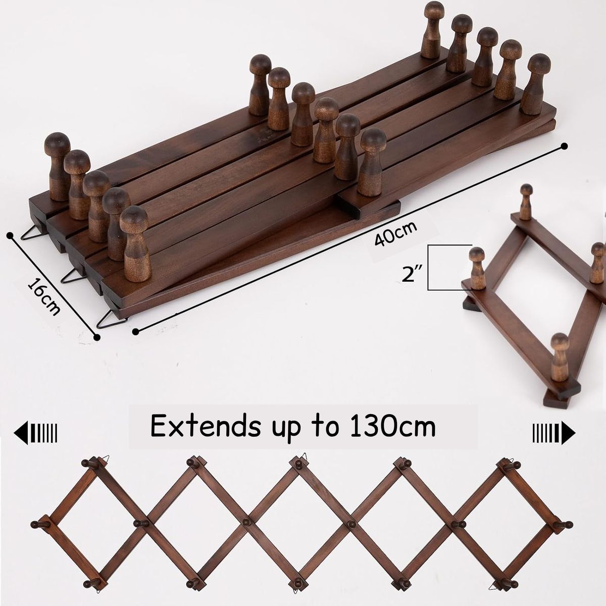 Cart In Mart Expandable Wall Hat Rack Holder With 16 Hooks For Baseball Caps,Cowboy-Wood