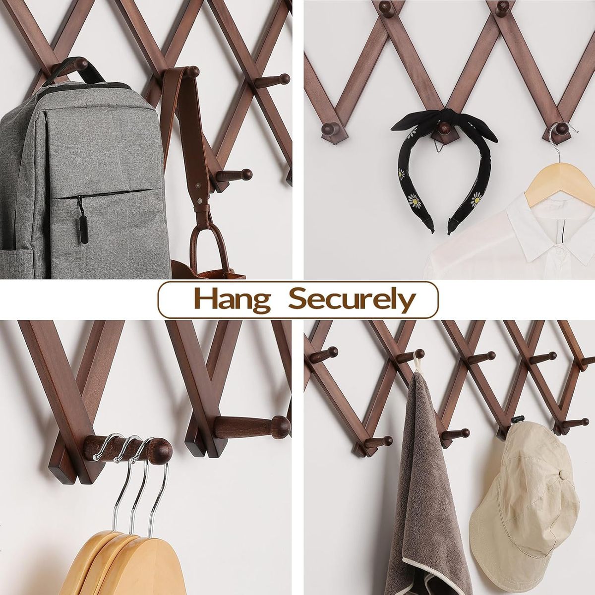 Cart In Mart Expandable Wall Hat Rack Holder With 16 Hooks For Baseball Caps,Cowboy-Wood