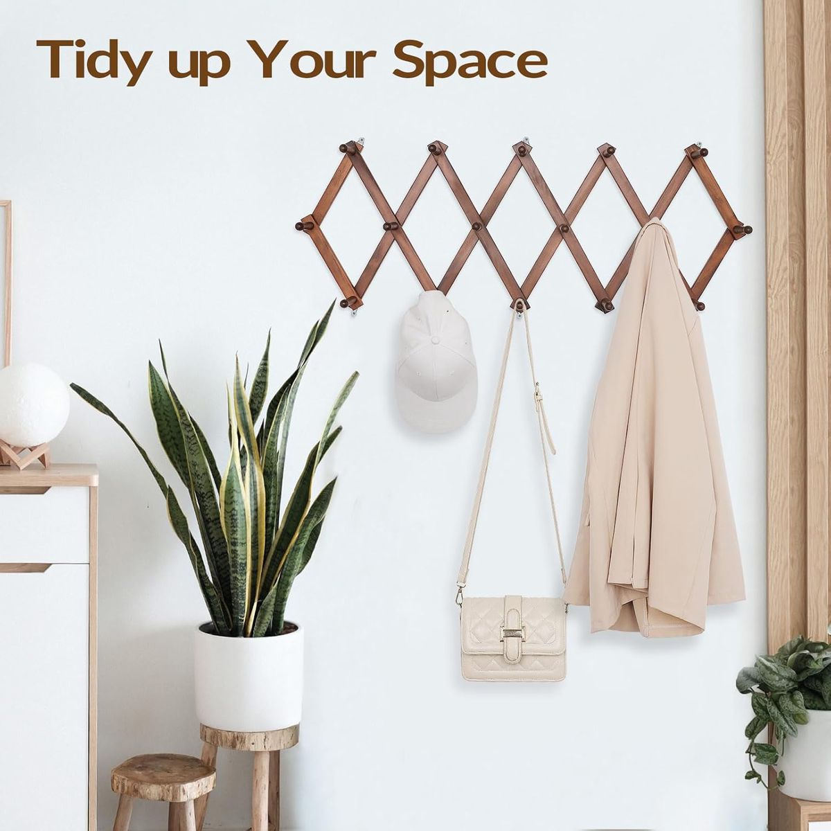 Cart In Mart Expandable Wall Hat Rack Holder With 16 Hooks For Baseball Caps,Cowboy-Wood