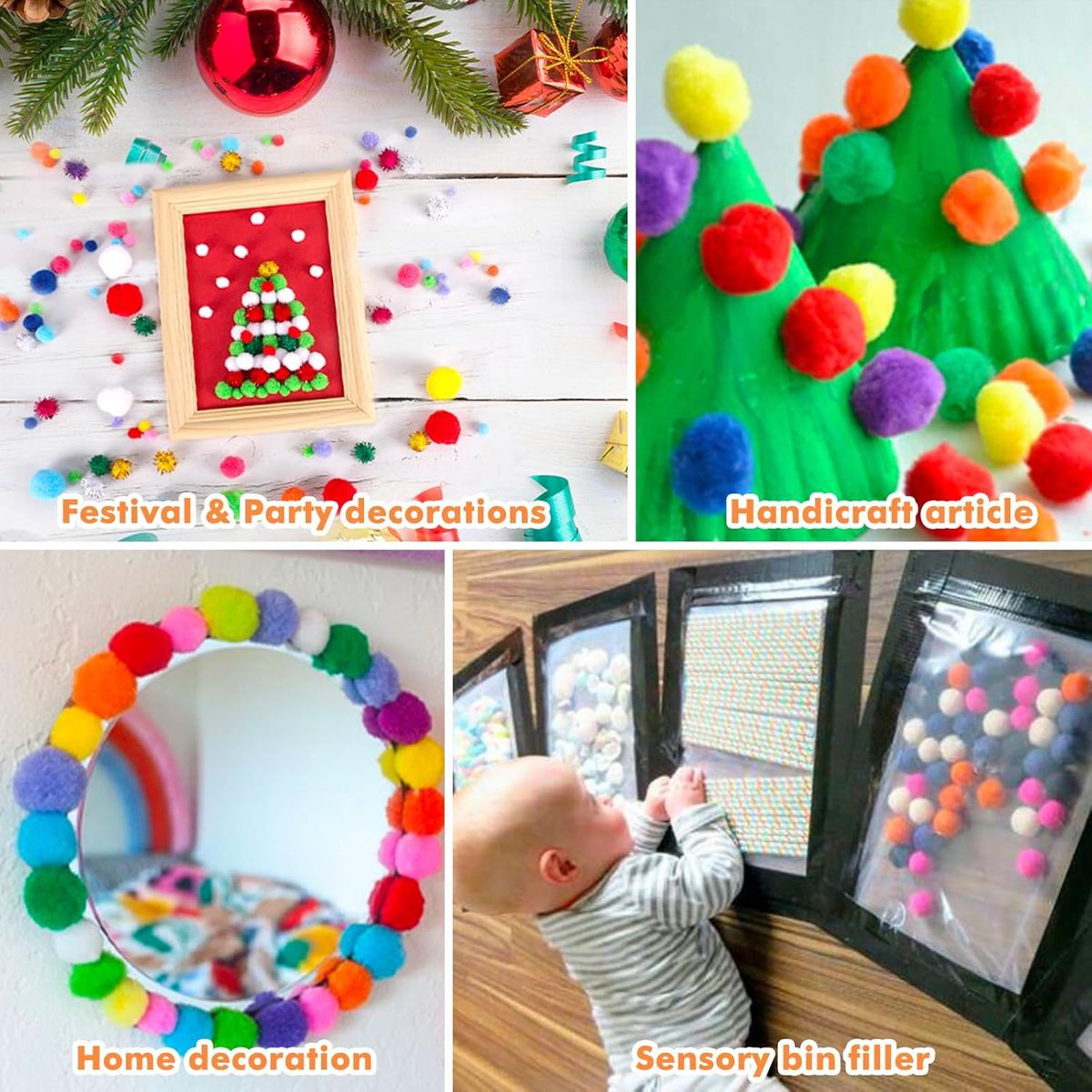 Cart In Mart 1000 Assorted Craft Pom Poms Kids Fluffy DIY Arts & Crafts Supplies Set