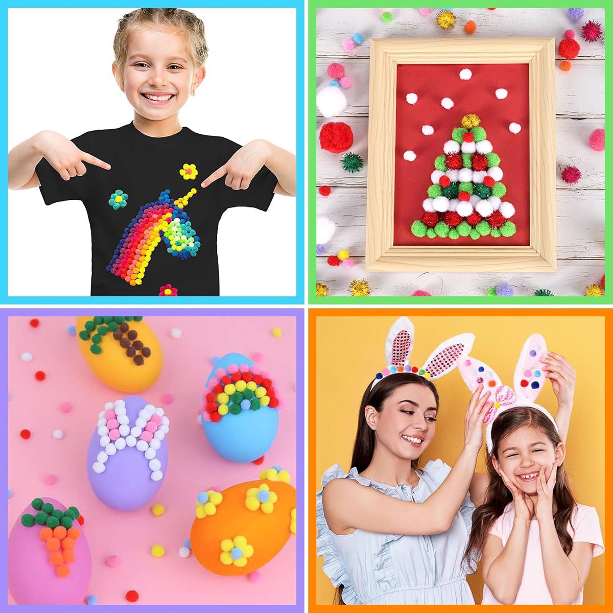 Cart In Mart 1000 Assorted Craft Pom Poms Kids Fluffy DIY Arts & Crafts Supplies Set