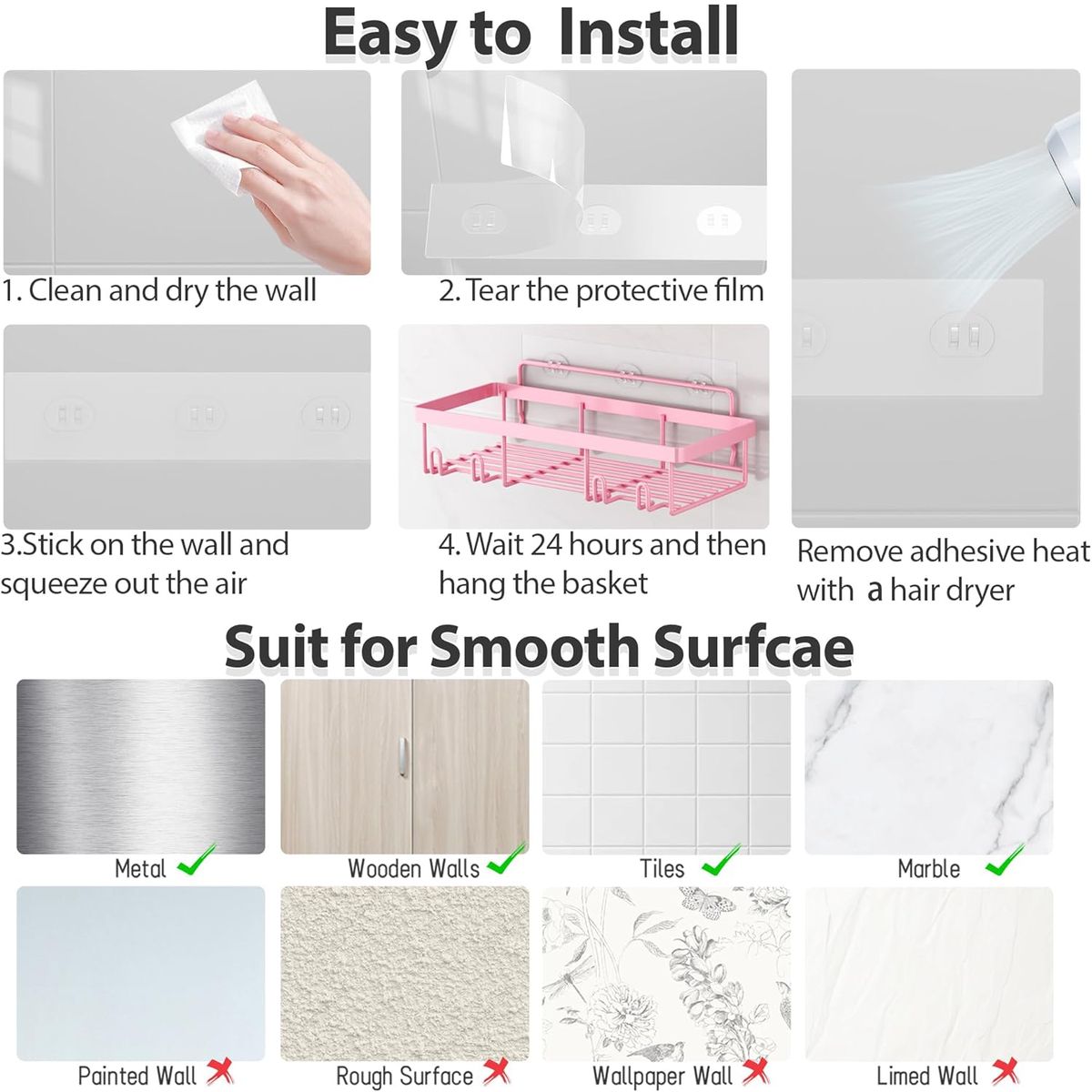 Cart In Mart 5 Pack Shower Caddy Organizer Rack Adhesive Bathroom Shelf Storage Rustproof