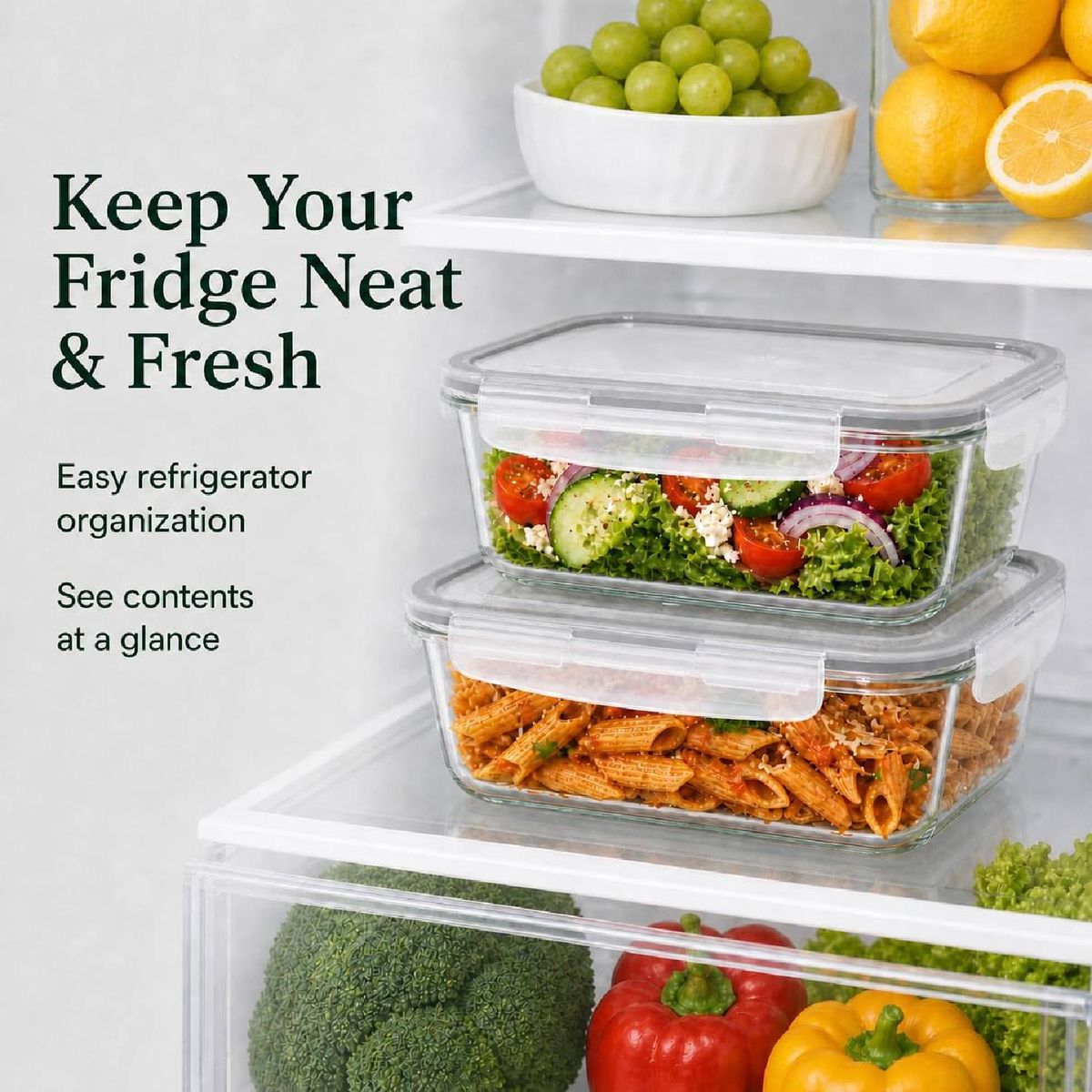 Cart In Mart Large Glass Food Storage Containers with Locking Lids BPA-Free Leakproof