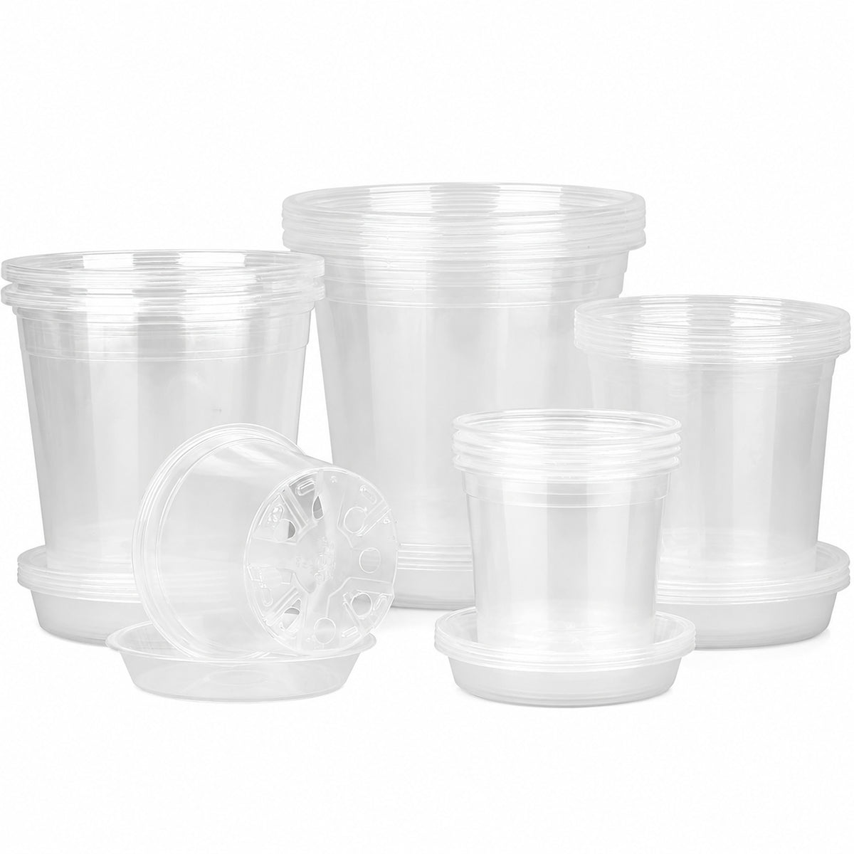 Cart In Mart 20 Pack Clear Nursery Plant Pots with Saucers Flower Pots Drainage Holes