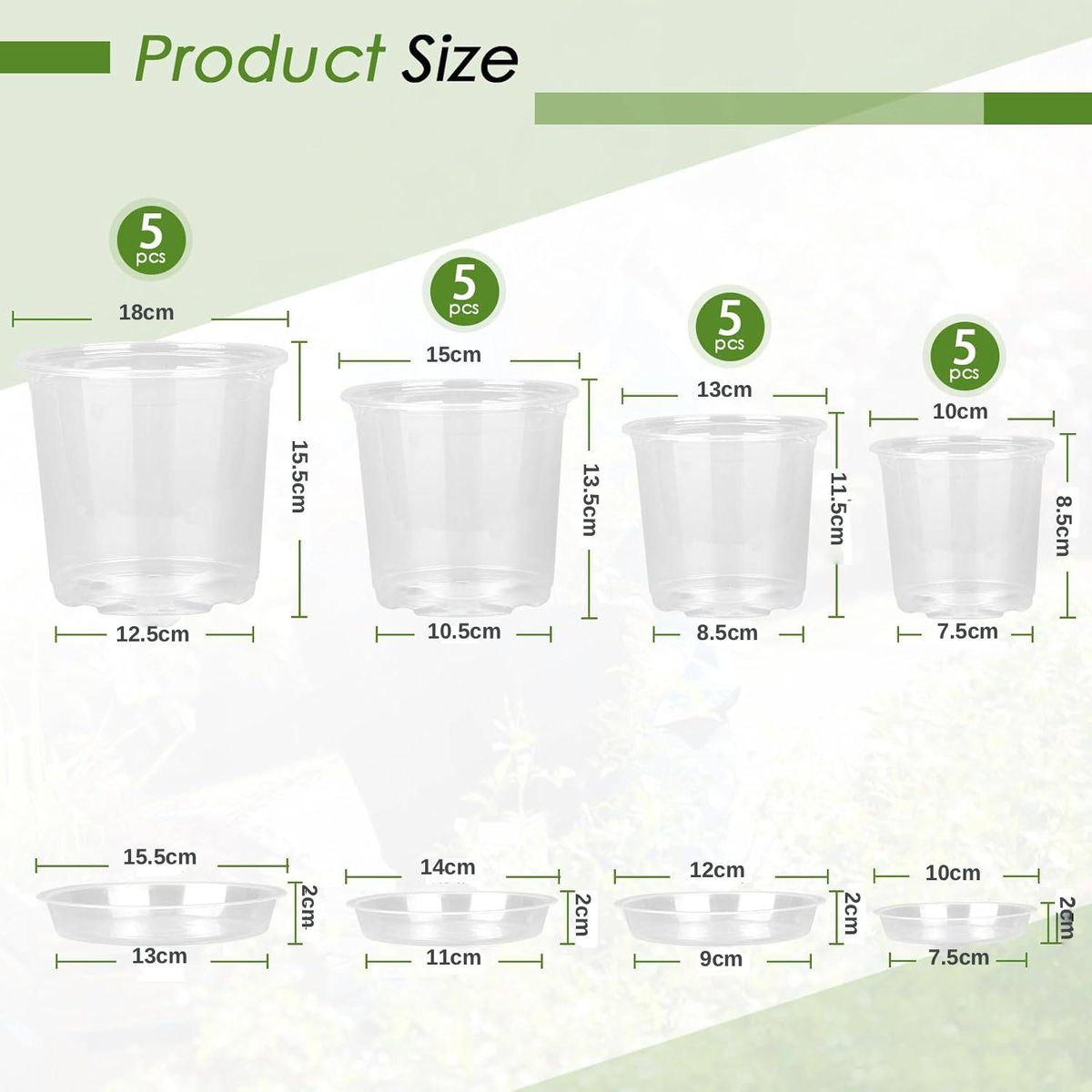 Cart In Mart 20 Pack Clear Nursery Plant Pots with Saucers Flower Pots Drainage Holes