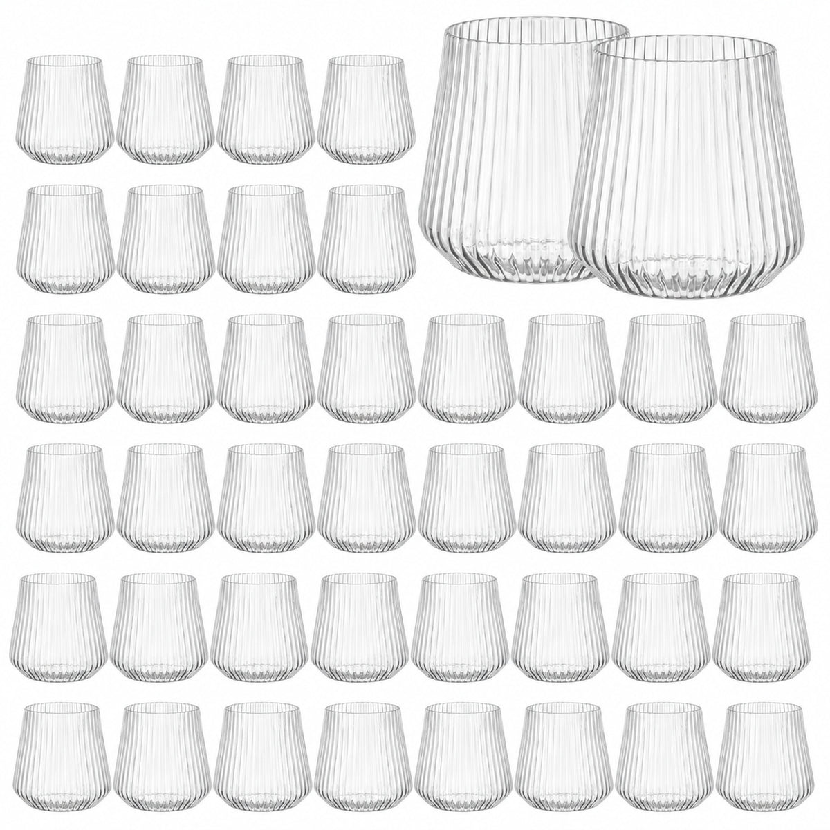 Cart In Mart 40 Pack Plastic Ribbed Wine Glasses 414ml Clear Stemless Wine Cups Reusable