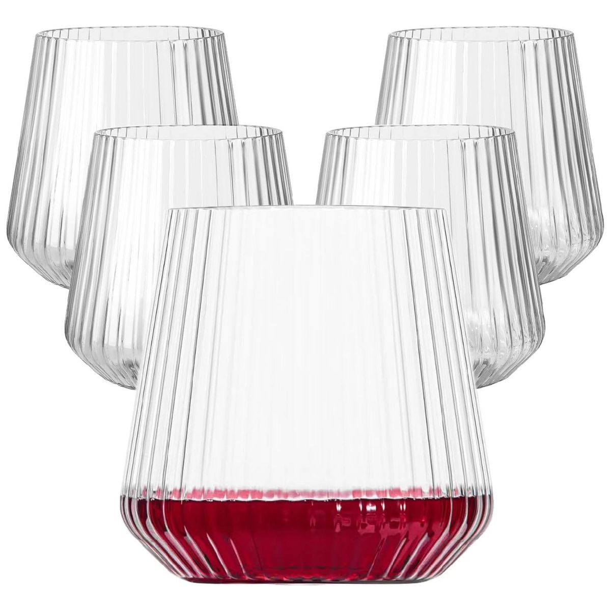 Cart In Mart 40 Pack Plastic Ribbed Wine Glasses 414ml Clear Stemless Wine Cups Reusable