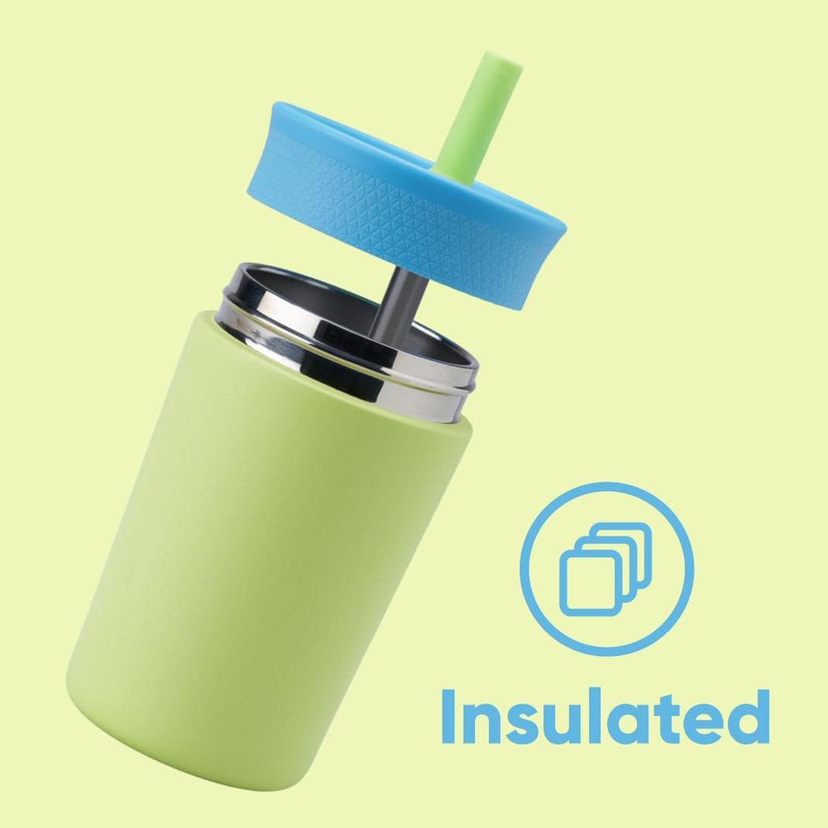 Cart In Mart Insulated Stainless Steel Kids Water Bottle Straw Spill Resistant Tumbler - Green