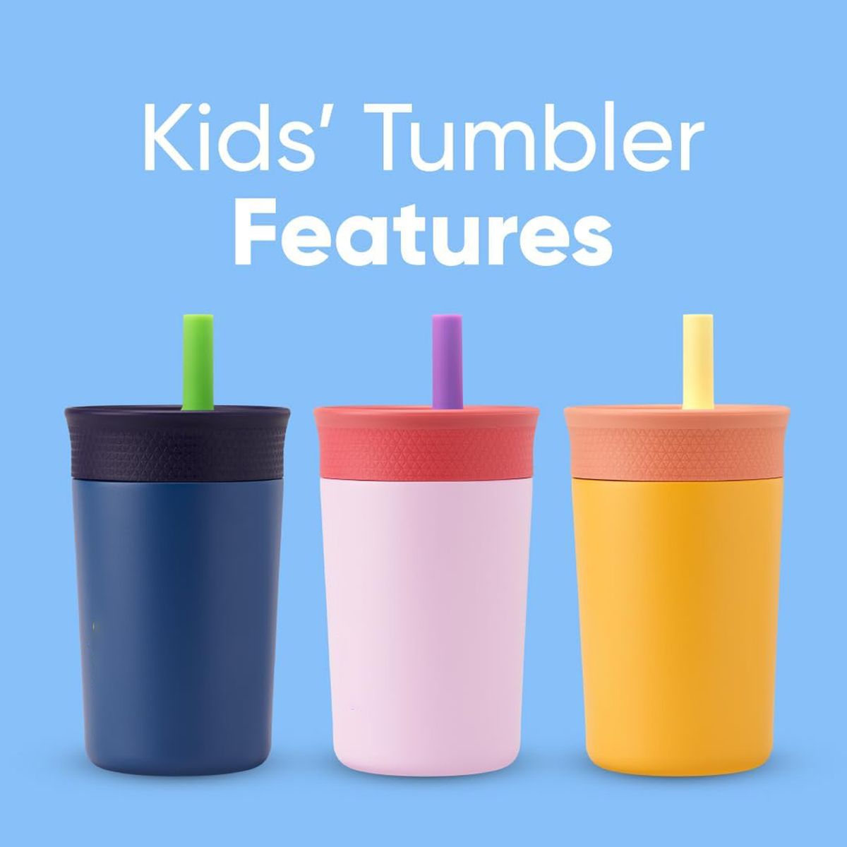 Cart In Mart Insulated Stainless Steel Kids Water Bottle Straw Spill Resistant Tumbler - Blue