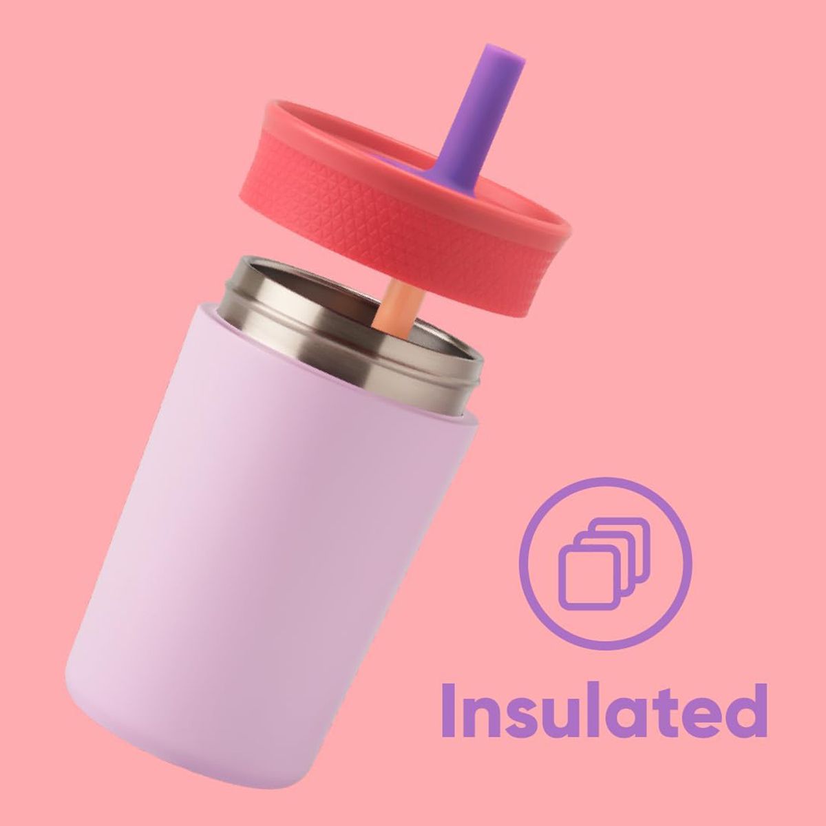 Cart In Mart Insulated Stainless Steel Kids Water Bottle Straw Spill Resistant Tumbler - Pink