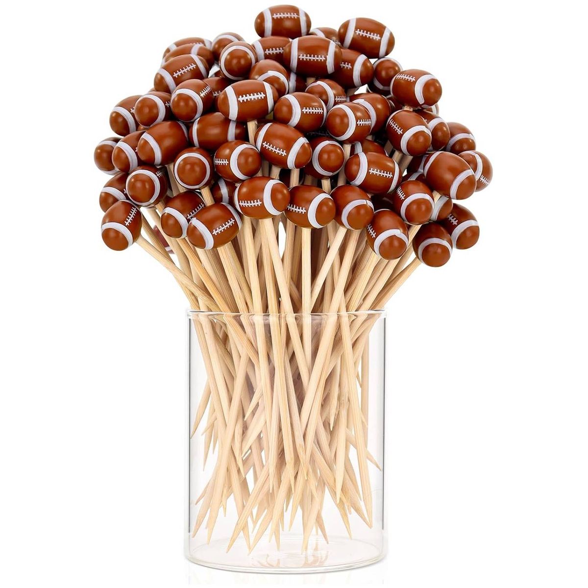 Cart In Mart 100 PieceFootball Cocktail Picks 12cm Bamboo Appetizer Toothpick Decorative