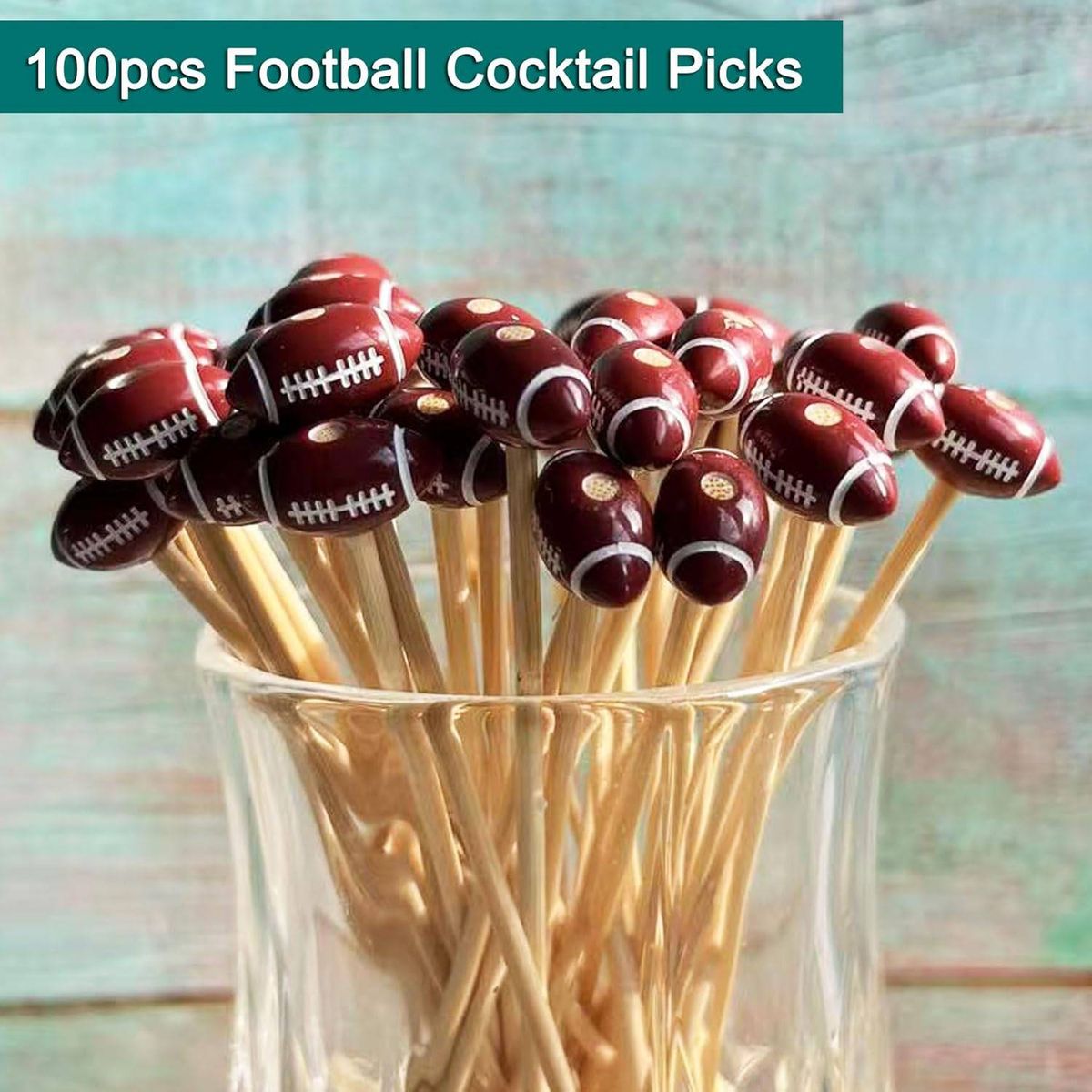 Cart In Mart 100 PieceFootball Cocktail Picks 12cm Bamboo Appetizer Toothpick Decorative