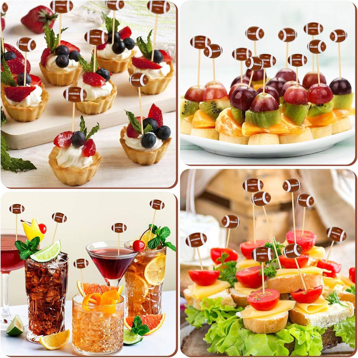 Cart In Mart 100 PieceFootball Cocktail Picks 12cm Bamboo Appetizer Toothpick Decorative